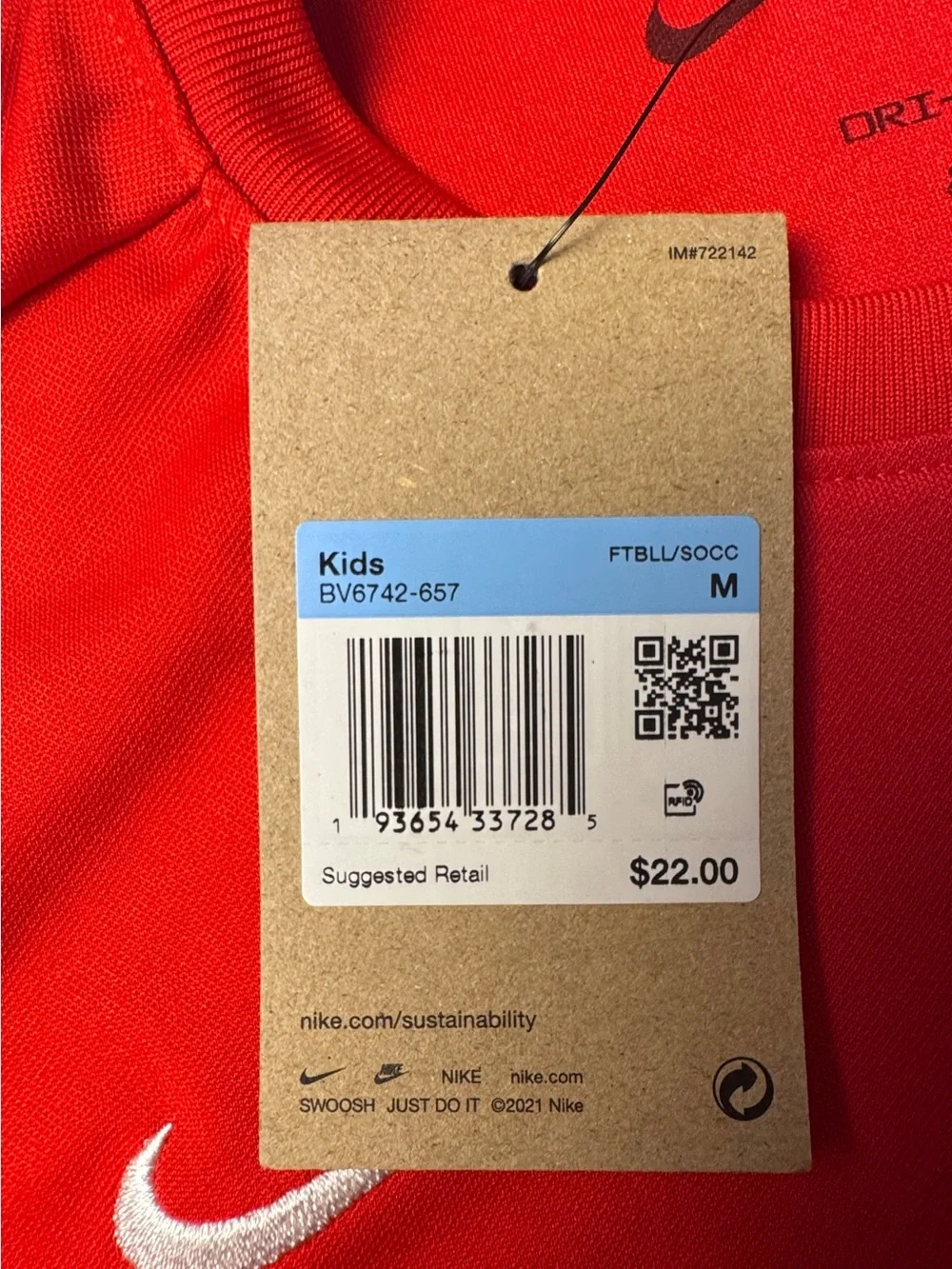 Nike Red Short Sleeve Dri-FIT Tee with White Swoosh